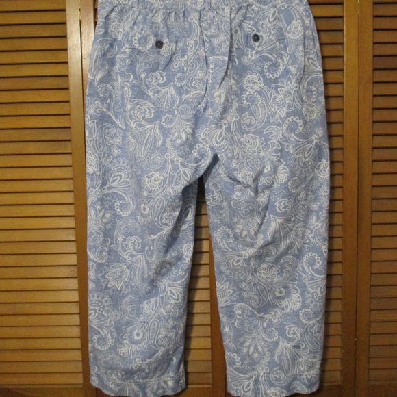 Talbots pants linen/cotton cropped wide leg, light blue & white size 14 - Picture 10 of 10